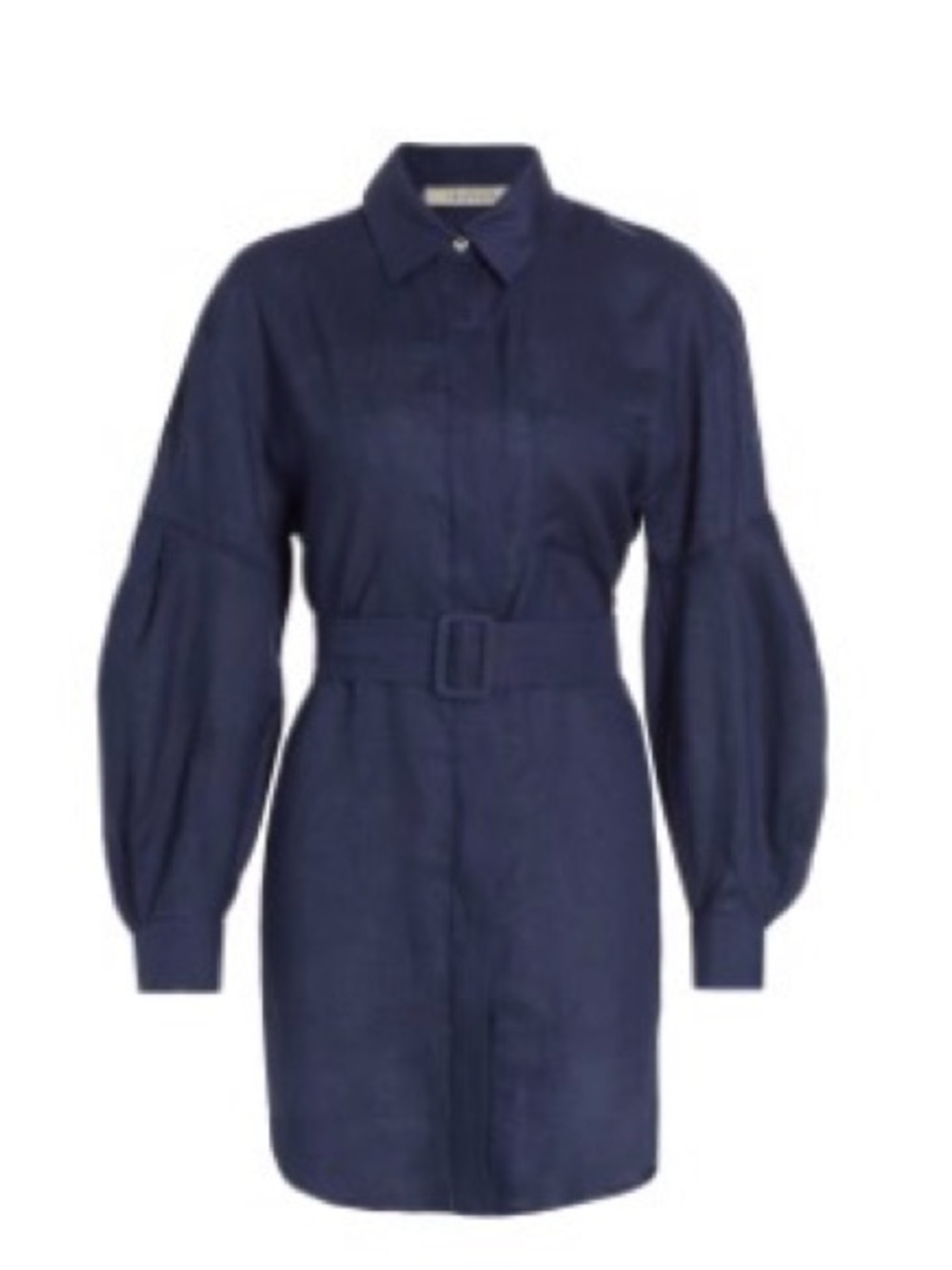 Navy Belted Shirt Dress with Balloon Sleeves